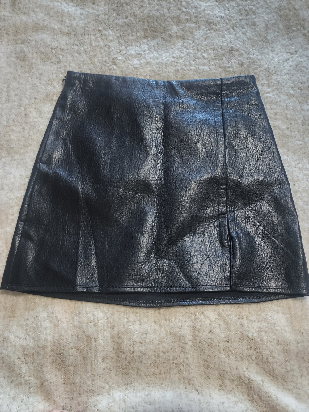 Old Navy Black Faux Leather High-Rise Mini Skirt with Leg Slit - Medium
